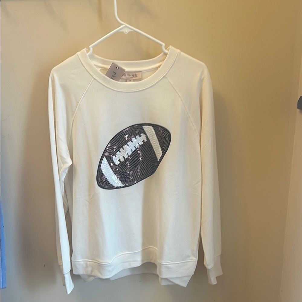 White Sequin Football Sweatshirt